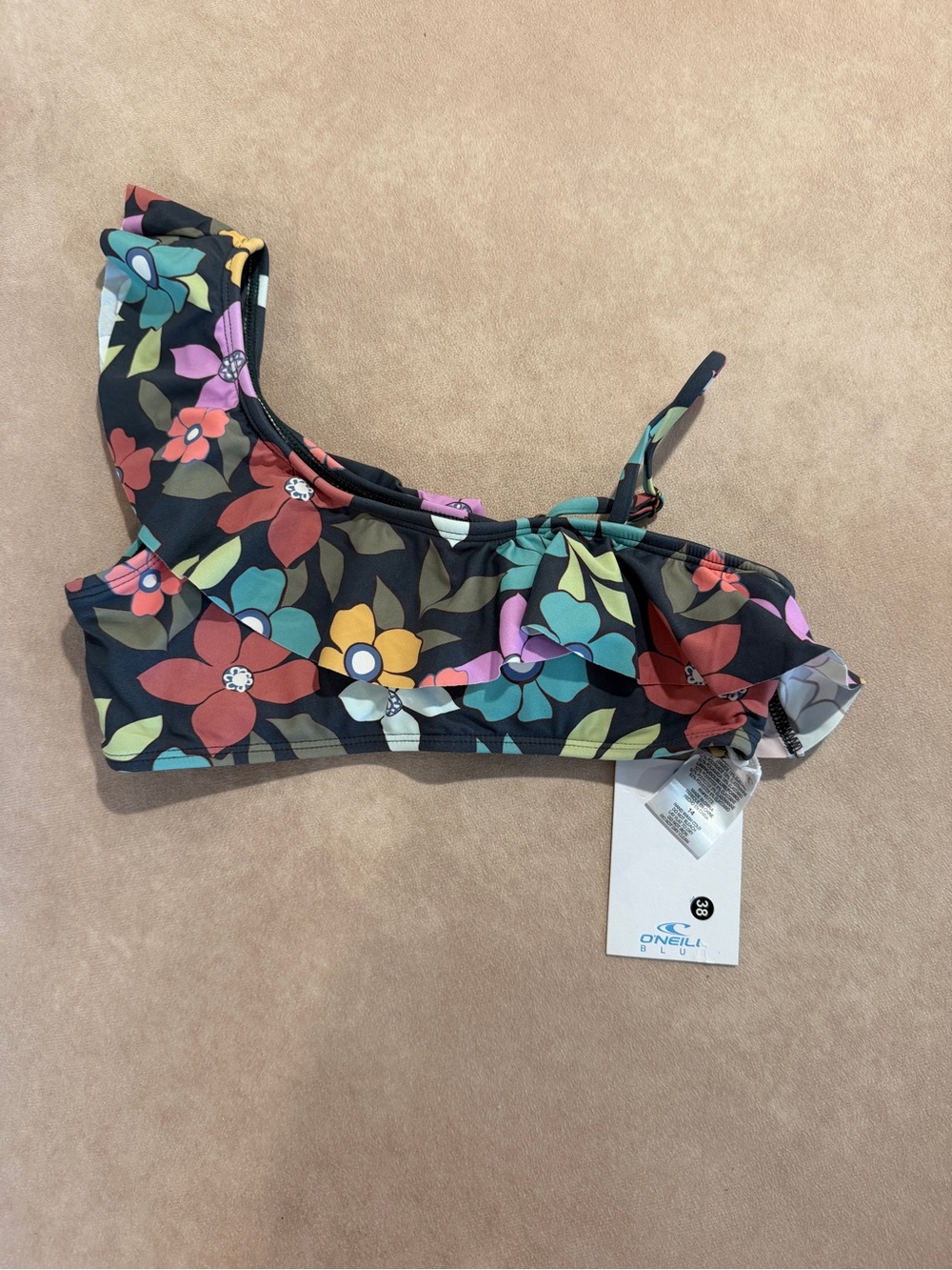 O'Neill Women's Floral One-Shoulder Bikini Top • size youth 14 • NWT